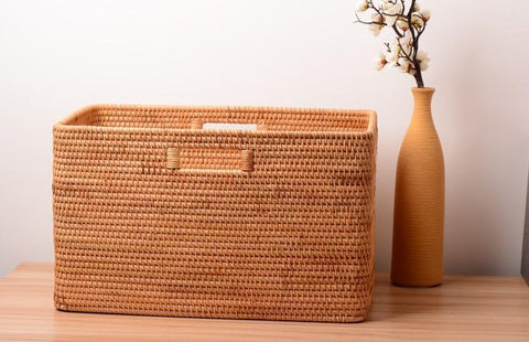 Large Laundry Storage Basket for Clothes, Oversized Rattan Storage Basket, Extra Large Rectangular Storage Basket, Large Storage Baskets for Bedroom-ArtWorkCrafts.com