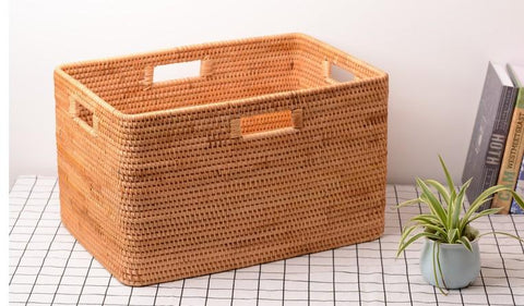 Rectangular Storage Basket, Storage Baskets for Bedroom, Large Laundry Storage Basket for Clothes, Rattan Baskets, Storage Baskets for Shelves-ArtWorkCrafts.com