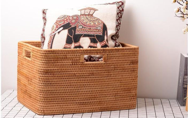 Storage Baskets for Bedroom, Large Laundry Storage Basket for Clothes, Rectangular Storage Basket, Rattan Baskets, Storage Baskets for Shelves-ArtWorkCrafts.com