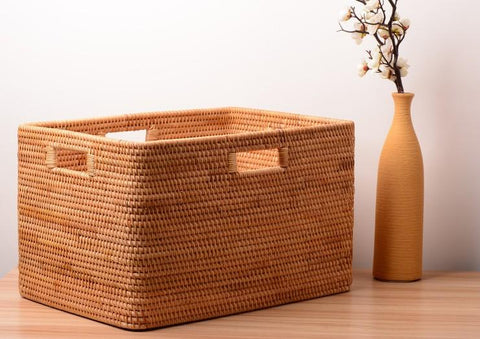 Storage Baskets for Bedroom, Large Laundry Storage Basket for Clothes, Rectangular Storage Basket, Rattan Baskets, Storage Baskets for Shelves-ArtWorkCrafts.com