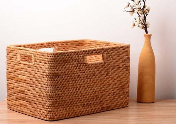 Large Laundry Storage Basket for Clothes, Oversized Rattan Storage Basket, Extra Large Rectangular Storage Basket, Large Storage Baskets for Bedroom-ArtWorkCrafts.com