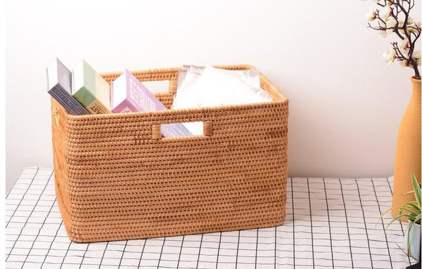 Large Laundry Storage Basket for Clothes, Oversized Rattan Storage Basket, Extra Large Rectangular Storage Basket, Large Storage Baskets for Bedroom-ArtWorkCrafts.com