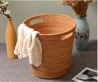 Storage Basket for Bathroom, Large Rattan Storage Basket, Laundry Round Storage Basket, Woven Storage Baskets-ArtWorkCrafts.com