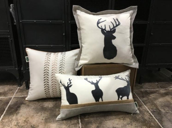 Embroider Elk Cotton Pillow Cover, Decorative Throw Pillow, Sofa Pillows, Home Decor-ArtWorkCrafts.com