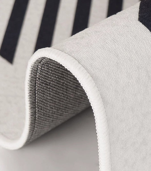 Geometric Contemporary Rugs Next to Bed, Black Stripe Contemporary Modern Rugs, Modern Rugs for Living Room, Modern Rugs for Dining Room-ArtWorkCrafts.com