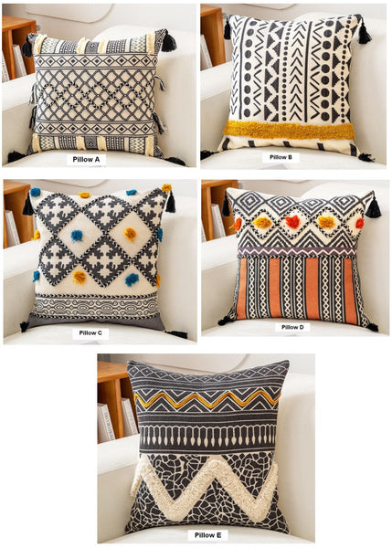 Unique Oriental Square Pillows for Bedroom, Geometric Modern Pillow Covers, Bohemian Decorative Sofa Pillows, Decorative Throw Pillows for Couch-ArtWorkCrafts.com