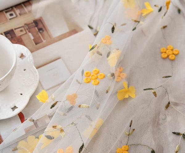 Yellow Flower Lace Tablecloths, Extra Large Rectangular Tablecloth for Oval Table, Lace Embroidered Table Covers, Rectangular Table Covers for Coffee Table-ArtWorkCrafts.com