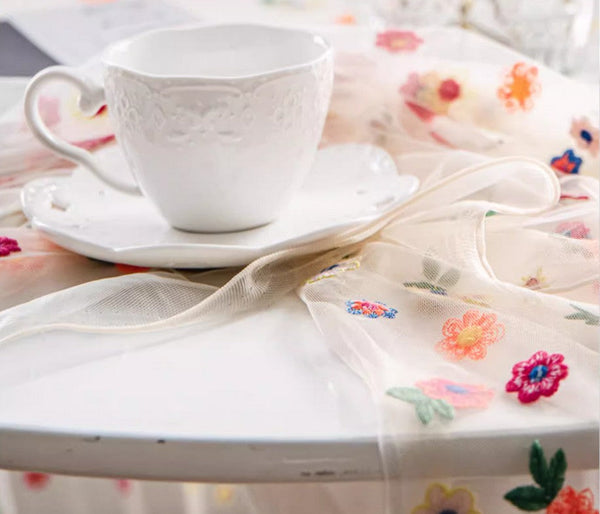 Extra Large Rectangular Tablecloth for Oval Table, Spring Flower Lace Tablecloths, Lace Embroidered Table Covers, Rectangular Table Covers for Coffee Table-ArtWorkCrafts.com