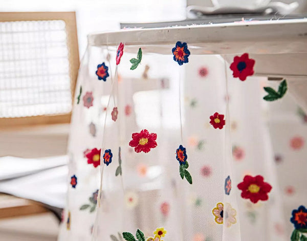 Extra Large Rectangular Tablecloth for Oval Table, Spring Flower Lace Tablecloths, Lace Embroidered Table Covers, Rectangular Table Covers for Coffee Table-ArtWorkCrafts.com