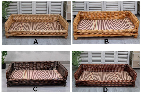 Large Hand Woven Rattan Cat Beds, Extra Large Natural Wicker Dog Bed with Washable Cushion for Indoor Cats and Dogs-ArtWorkCrafts.com