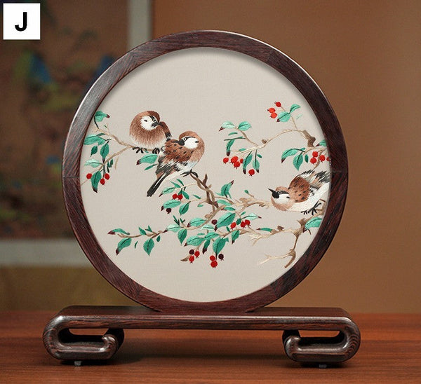 Traditional Chinese Suzhou Silk Embroidered Ornament, Premium Souvenir, Exclusive Business Presents, Creative Birthday Gift, Flower and Birds Embroidery Ornaments-ArtWorkCrafts.com