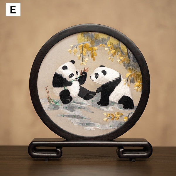 Unique Birthday Gift, Exclusive Business Present Panda Embroidered Decor, Traditional Chinese Suzhou Embroidery Ornament, Premium Souvenir-ArtWorkCrafts.com