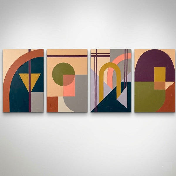 Abstract Geometric Art, Modern Wall Art for Bedroom, Multi Panel Canvas Paintings, Original Acrylic Artwork-ArtWorkCrafts.com