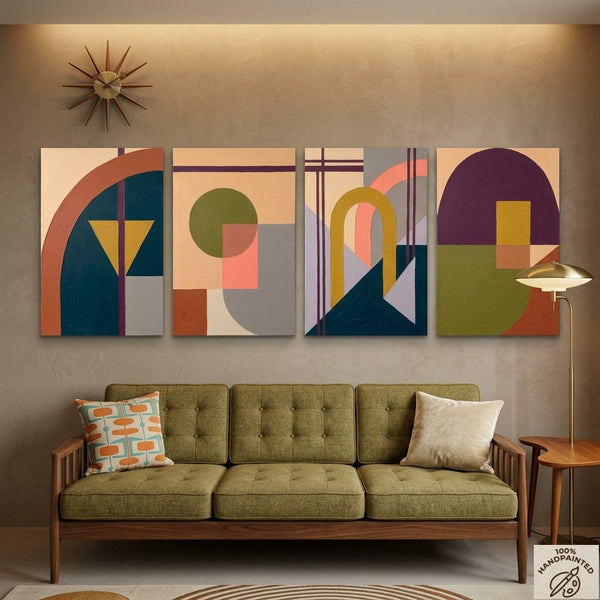 Abstract Geometric Art, Modern Wall Art for Bedroom, Multi Panel Canvas Paintings, Original Acrylic Artwork-ArtWorkCrafts.com