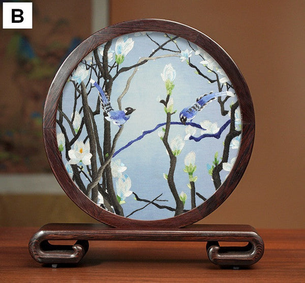 Silk Embroidered Ornament, Premium Souvenir, Exclusive Business Presents, Creative Birthday Gift, Traditional Chinese Suzhou Flower and Birds Embroidery Ornaments-ArtWorkCrafts.com