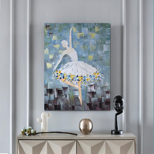 Ballet Dancer Painting, Large Painting for Bedroom, Modern Contemporary Artwork, Heavy Texture Acrylic Painting-ArtWorkCrafts.com