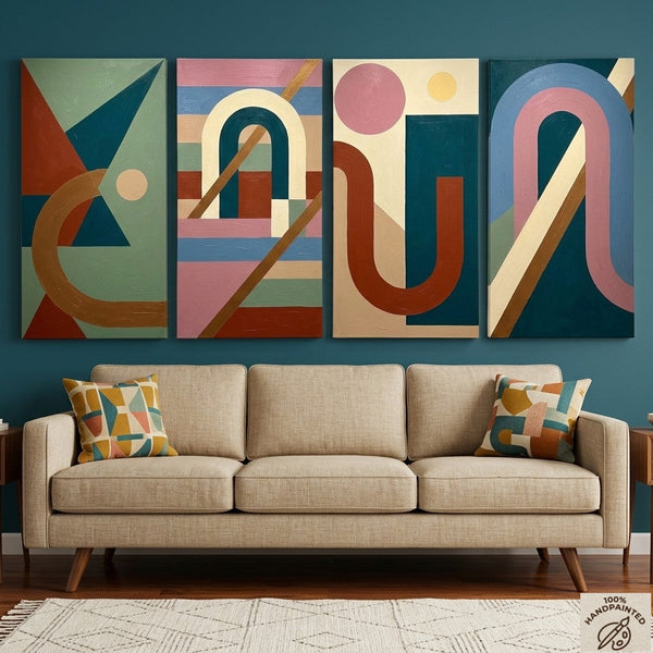 Hand Painted Canvas Art, Multi Panel Wall Painting, Modern Contemporary Paintings, Geometric Abstract Paintings-ArtWorkCrafts.com