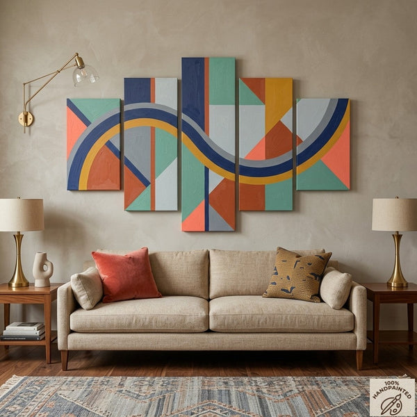 Modern Wall Art Paintings, Colorful Abstract Paintings, Hand Painted Acrylic Art, Geometric Canvas Art