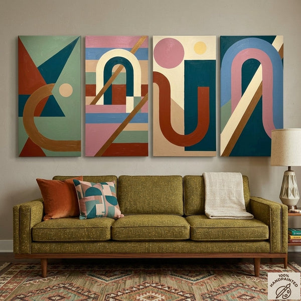 Hand Painted Canvas Art, Multi Panel Wall Painting, Modern Contemporary Paintings, Geometric Abstract Paintings-ArtWorkCrafts.com