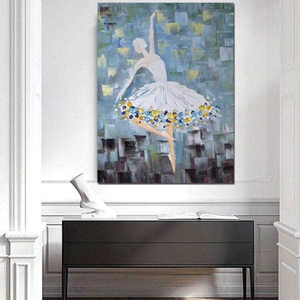 Ballet Dancer Painting, Large Painting for Bedroom, Modern Contemporary Artwork, Heavy Texture Acrylic Painting-ArtWorkCrafts.com