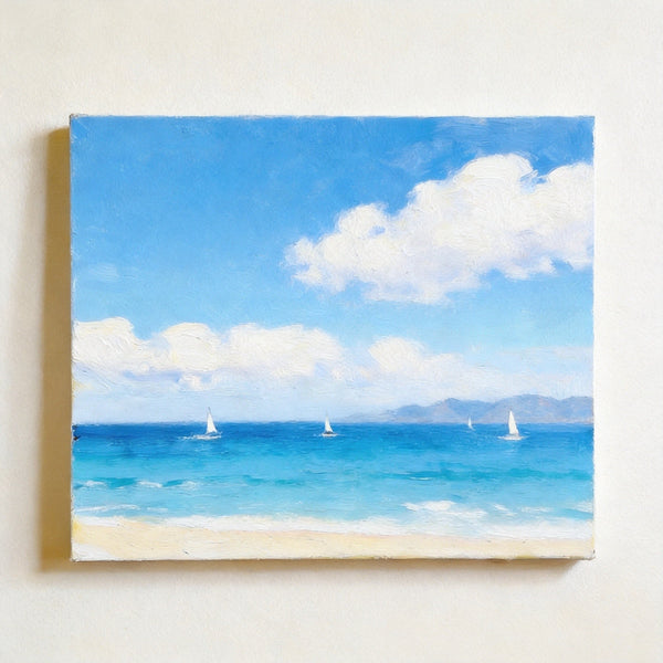 Hand Painted Canvas Art, Original Seascape Paintings, Impressions of a Sunny Seaside Day, Original Oil Paintings, Buy Small Artwork Online, Small Canvas Wall Art Paintings-ArtWorkCrafts.com