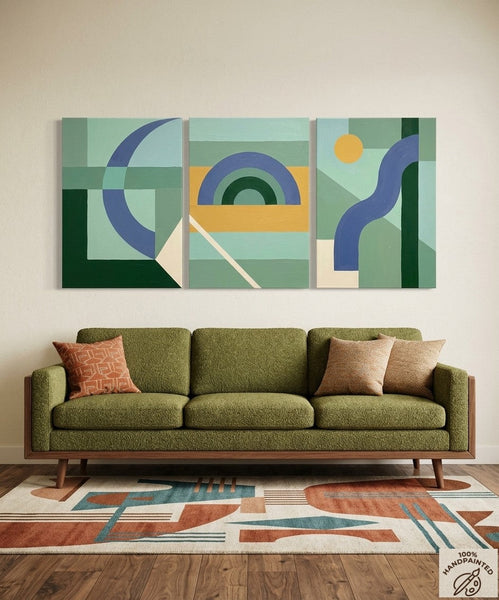 Large Group Paintings for Living Room, Multi Panel Canvas Artwork, Geometric Modern Paintings, Original Abstract Art