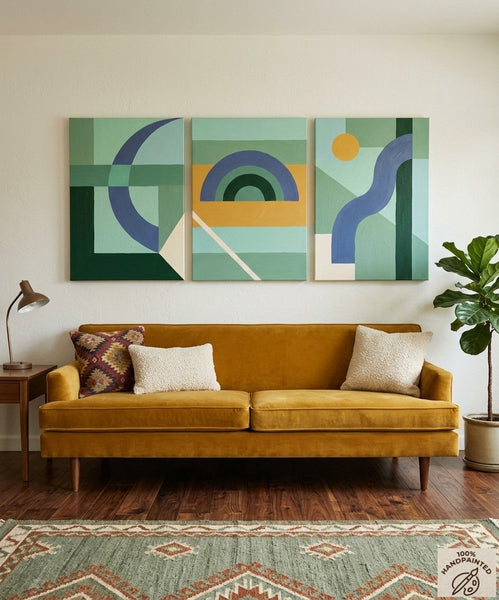 Large Group Paintings for Living Room, Multi Panel Canvas Artwork, Geometric Modern Paintings, Original Abstract Art