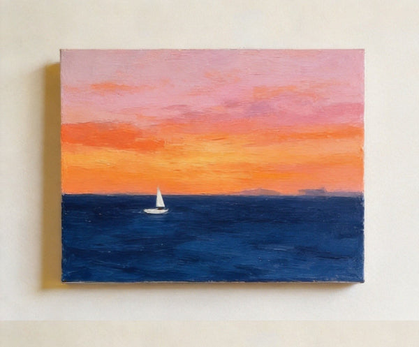Quiet Evening Seaview, Hand Painted Canvas Art, Small Canvas Artwork, Original Seascape Paintings, Original Oil Paintings, Buy Small Paintings Online-ArtWorkCrafts.com
