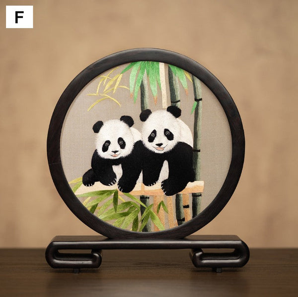Unique Birthday Gift, Exclusive Business Present Panda Embroidered Decor, Traditional Chinese Suzhou Embroidery Ornament, Premium Souvenir-ArtWorkCrafts.com
