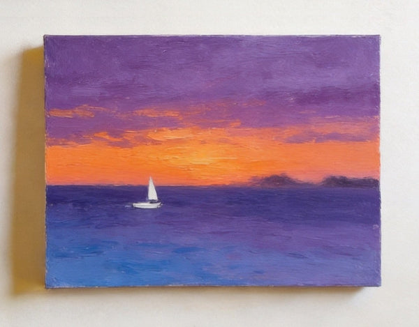 Hand Painted Canvas Art, Quiet Evening Seaview, Original Seascape Paintings, Original Oil Paintings, Buy Small Paintings Online, Small Canvas Artwork-ArtWorkCrafts.com