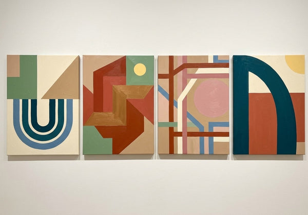 Modern Wall Art for Bedroom, Abstract Geometric Art, Multi Panel Canvas Paintings, Original Acrylic Art-ArtWorkCrafts.com