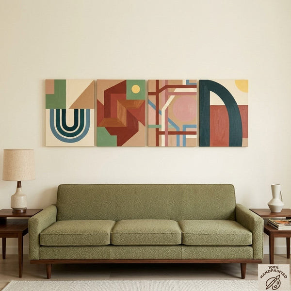 Modern Wall Art for Bedroom, Abstract Geometric Art, Multi Panel Canvas Paintings, Original Acrylic Art-ArtWorkCrafts.com
