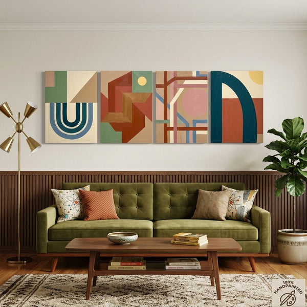 Modern Wall Art for Bedroom, Abstract Geometric Art, Multi Panel Canvas Paintings, Original Acrylic Art-ArtWorkCrafts.com