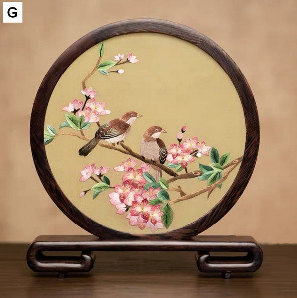 Flower and Bird Embroidered Decor, Unique Birthday Gift, Exclusive Business Present, Traditional Chinese Suzhou Embroidery Ornament, Premium Souvenir-ArtWorkCrafts.com