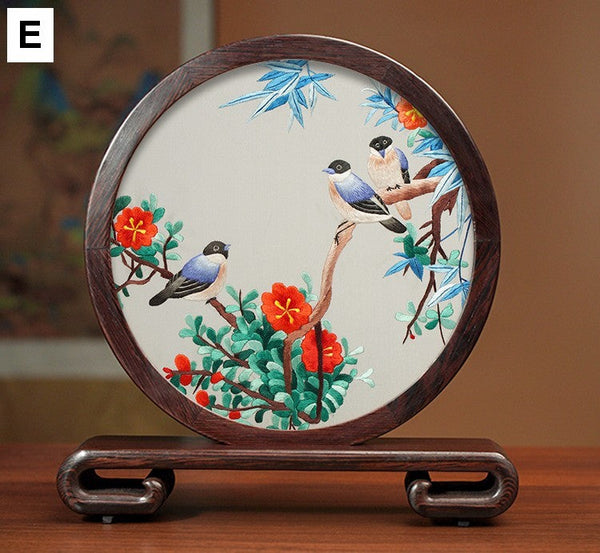 Silk Embroidered Ornament, Premium Souvenir, Exclusive Business Presents, Creative Birthday Gift, Traditional Chinese Suzhou Flower and Birds Embroidery Ornaments-ArtWorkCrafts.com