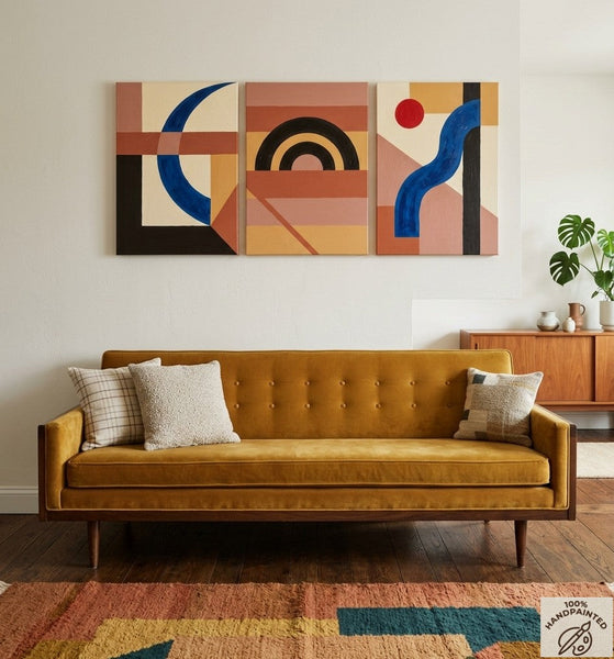 Modern Paintings for Mid Century Dining Room, Geometric Abstract Art, Multi Panel Group Paintings
