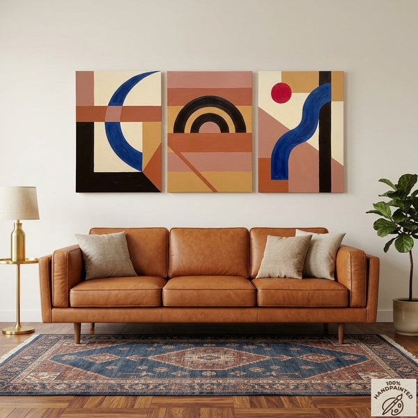 Modern Paintings for Mid Century Dining Room, Geometric Abstract Art, Multi Panel Group Paintings