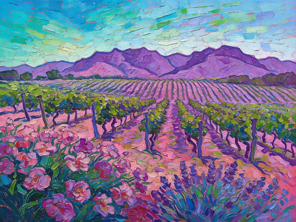 Vineyards at the Foot of the Mountain, Simple Painting Ideas, Landscape Canvas Paintings, Hand Painted Wall Art Paintings, Original Oil Paintings, Small Oil Paintings on Canvas-ArtWorkCrafts.com