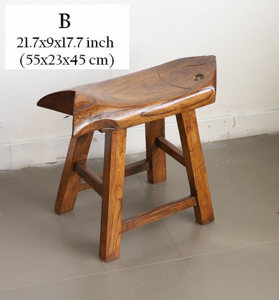 Solid Wood low Stool, Creative Shoe-changing Stool, Handmade Vintage Old Elm Wood Stool, Children's Wooden Stool, Sofa Stool, Dining Table Stool-ArtWorkCrafts.com