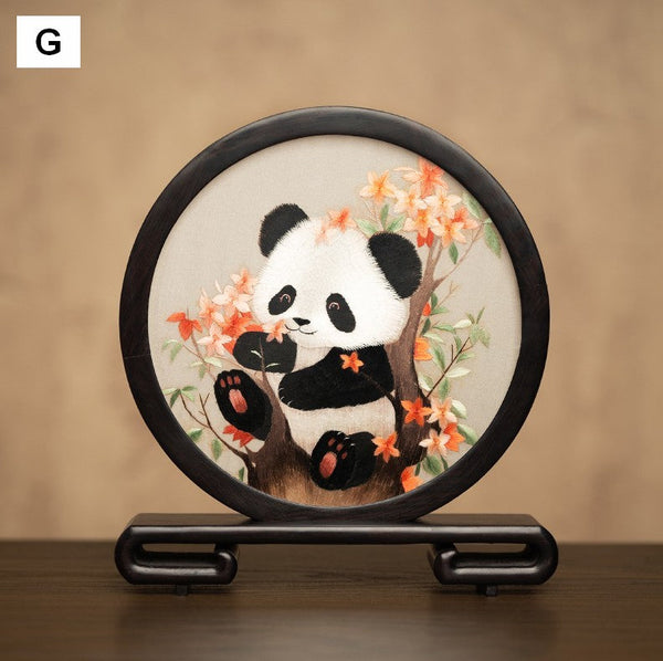 Unique Birthday Gift, Exclusive Business Present Panda Embroidered Decor, Traditional Chinese Suzhou Embroidery Ornament, Premium Souvenir-ArtWorkCrafts.com
