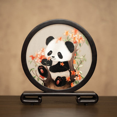 Exclusive Business Present Panda Embroidered Decor, Traditional Chinese Suzhou Embroidery Ornament, Premium Souvenir, Unique Birthday Gift-ArtWorkCrafts.com