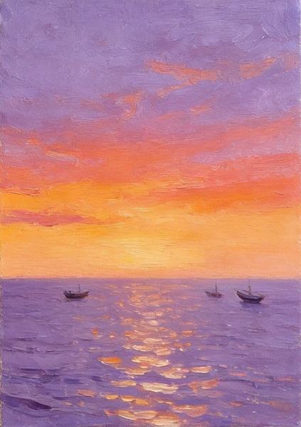 Original Seascape Paintings, Hand Painted Canvas Art, Sunset Sail on the Horizon, Original Oil Paintings, Buy Small Paintings Online, Small Canvas Artwork-ArtWorkCrafts.com