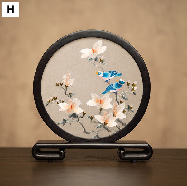 Flower and Bird Embroidered Decor, Unique Birthday Gift, Exclusive Business Present, Traditional Chinese Suzhou Embroidery Ornament, Premium Souvenir-ArtWorkCrafts.com