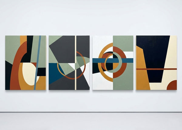 Large Multi Panel Wall Art, Original Acrylic Artwork, Abstract Geometric Art, Modern Canvas Art for Bedroom-ArtWorkCrafts.com