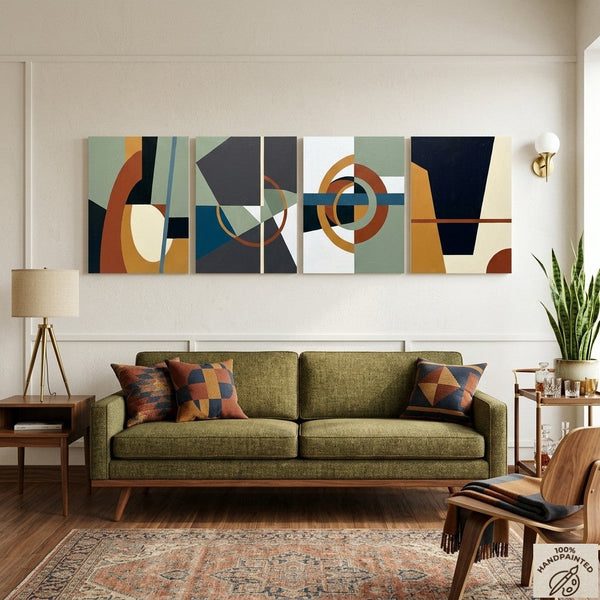 Large Multi Panel Wall Art, Original Acrylic Artwork, Abstract Geometric Art, Modern Canvas Art for Bedroom-ArtWorkCrafts.com