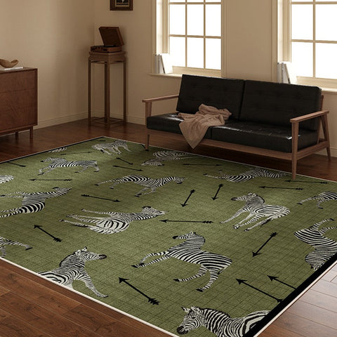 Large Contemporary Floor Carpets, Living Room Modern Area Rugs, Mid Century Zebra Green Rugs in Bedroom, Dining Room Modern Rugs