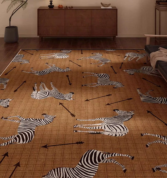 Dining Room Modern Rugs, Living Room Modern Area Rugs, Mid Century Zebra Modern Rugs in Bedroom, Large Contemporary Floor Carpets-ArtWorkCrafts.com