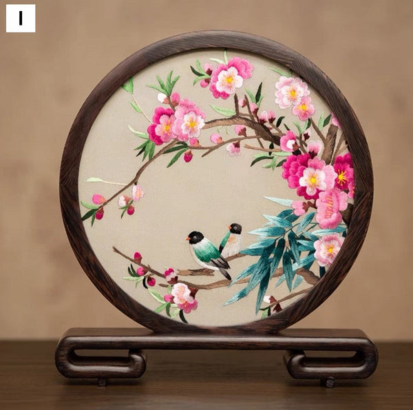 Flower and Bird Embroidered Decor, Unique Birthday Gift, Exclusive Business Present, Traditional Chinese Suzhou Embroidery Ornament, Premium Souvenir-ArtWorkCrafts.com