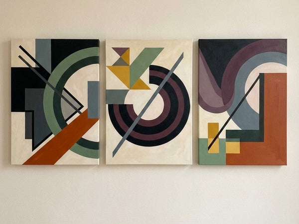 Abstract Group Paintings for Living Room, Original Abstract Art, Multi Panel Canvas Artwork, Geometric Modern Paintings-ArtWorkCrafts.com