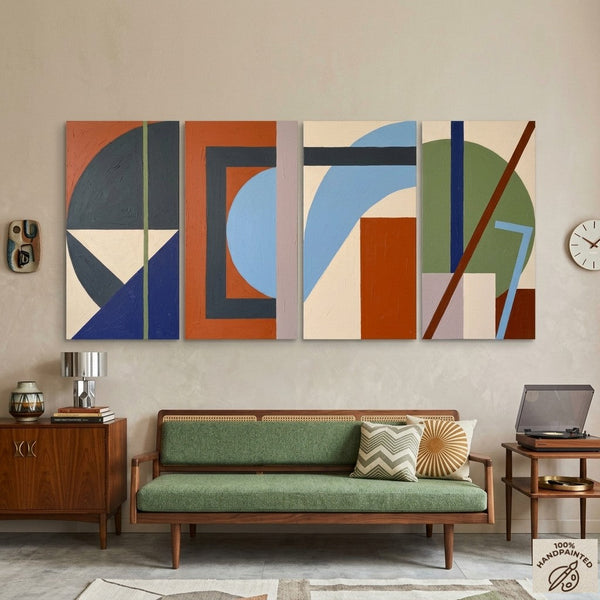 Multi Panel Wall Painting, Hand Painted Canvas Art, Modern Contemporary Paintings, Geometric Abstract Painting-ArtWorkCrafts.com